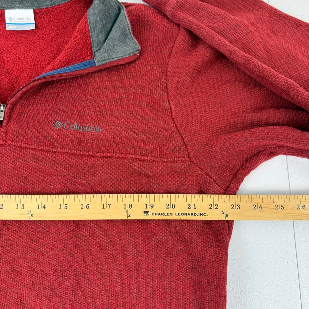Columbia Mens Red Heathered Sweater Fleece Quarter Zip Pullover Jacket Large - Picture 3 of 9